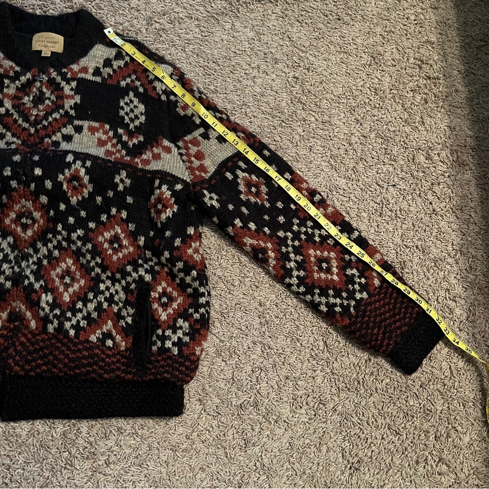 Lucky Brand Vintage Aztec Zip-Up Sweater Jacket Black Mens XL Heavyweight Knit - Picture 12 of 12